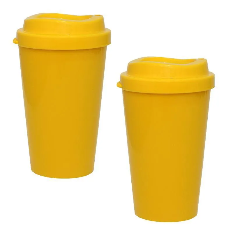 Kit 2 Copos Mug Amarelo 320Ml Plástico Premium