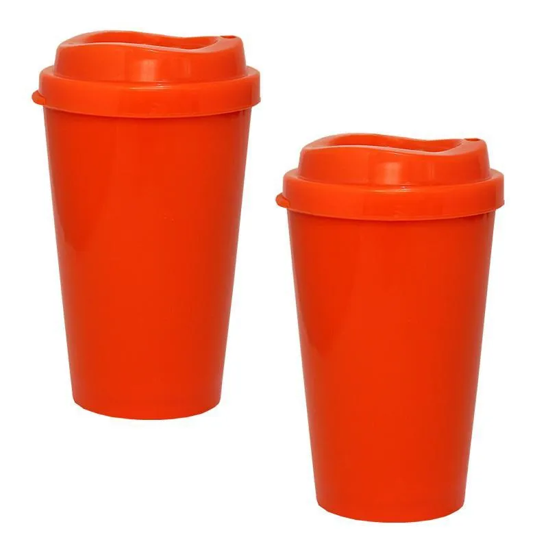 Kit 2 Copos Mug Alaranjado 320Ml Plástico Premium