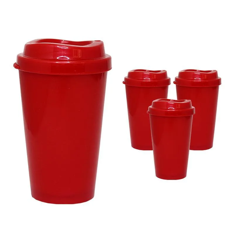 Kit 4 Copos Mug Vermelho 320ml Plástico Premium