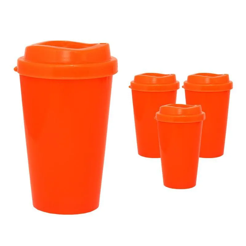 Kit 4 Copos Mug Laranja Neon 320ml Plástico Premium
