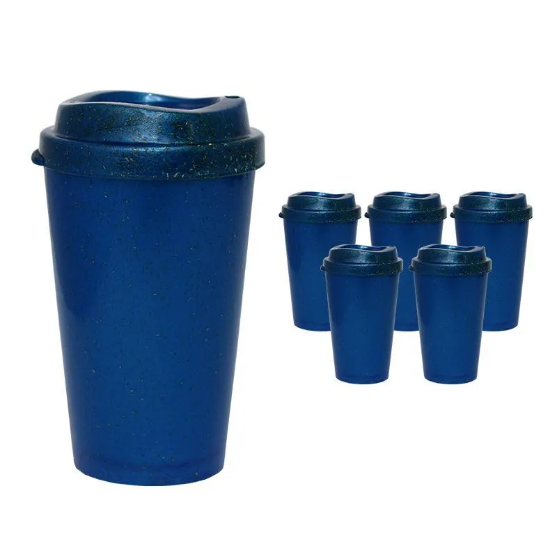 Kit 6 Copos Mug Fibra Madeira Greencolors Azul 320ml