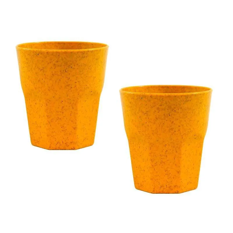 Kit 2 Copos Mini Roma Fibra Madeira Amarelo 300Ml