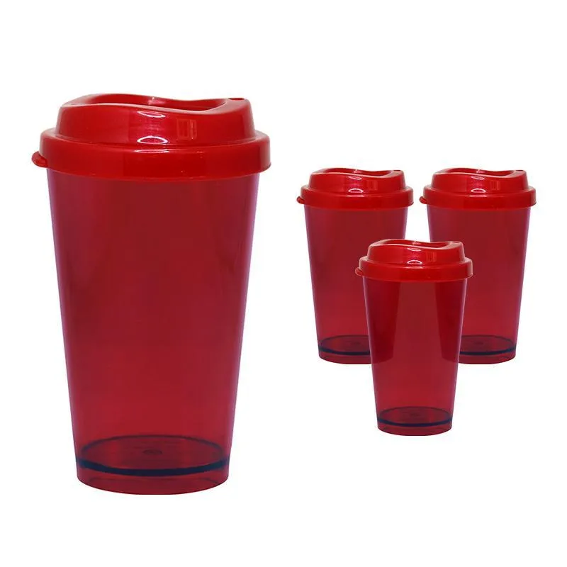Kit 4 Copos Cristal Mug Vermelho 320ml Plástico