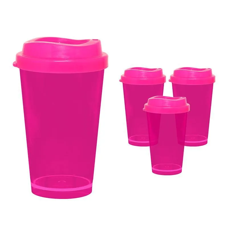 Kit 4 Copos Cristal Mug Rosa Neon 320ml Plástico