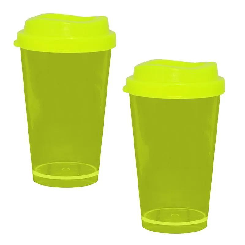Kit 2 Copos Cristal Mug Amarelo Neon 320ml Plástico
