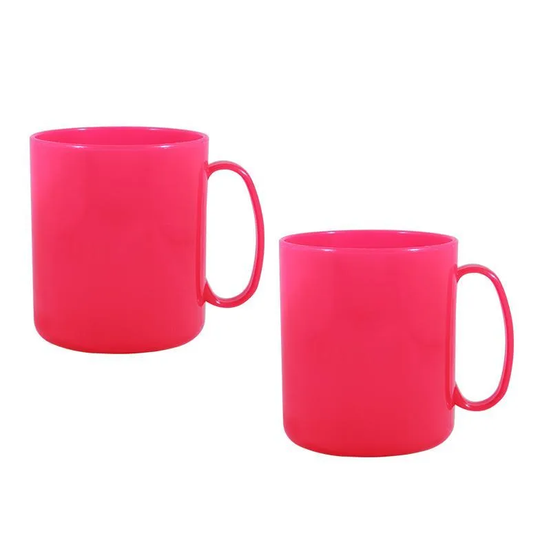 Kit 2 Canecas Redonda Rosa Neon 400ml Plástico Premium