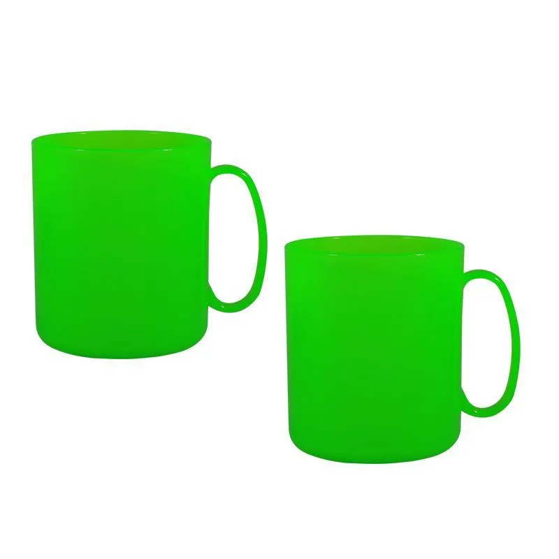 Kit 2 Canecas Redonda Verde Neon 400ml Plástico Premium