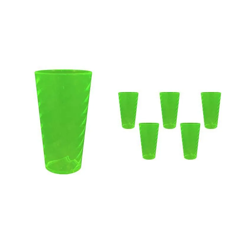Kit 6 Copos Twist Cristal Verde Neon 600ml Plástico