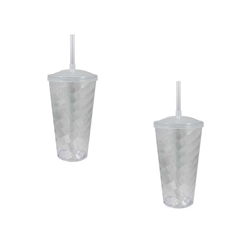 Kit 2 Copo Twist Tampa Cristal 600ml Plástico