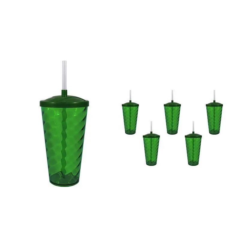 Kit 6 Copo Twist Tampa Cristal Verde 600ml Plástico