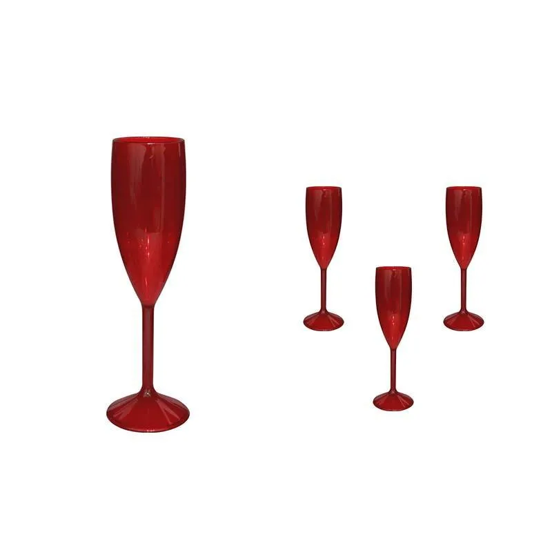 Kit 4 Taças Vip Cristal Vermelho 180ml Plástico Premium