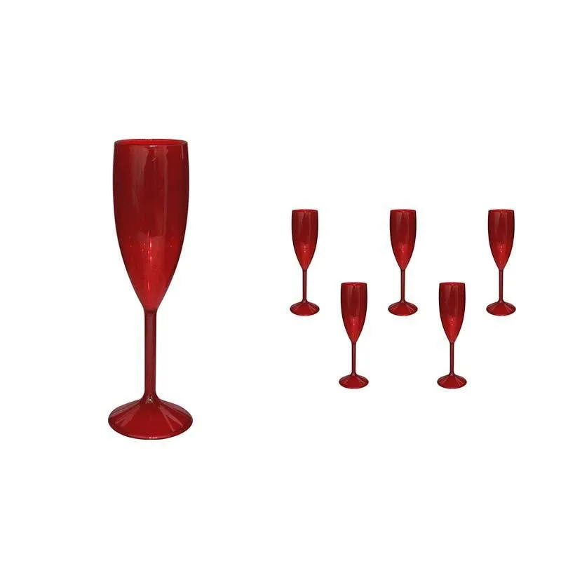 Kit 6 Taças Vip Cristal Vermelho 180ml Plástico Premium