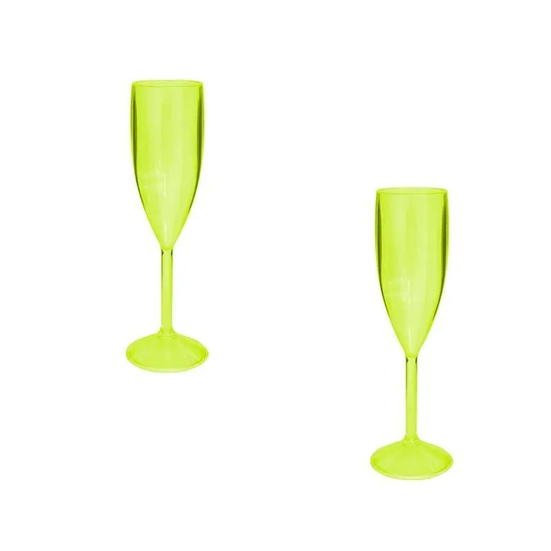 Kit 2 Taças Vip Cristal Amarelo Neon 180ml Plástico Premium