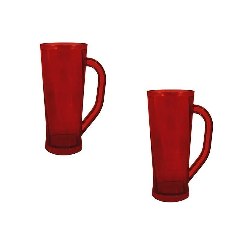 Kit 2 Caneca Chopp Cristal Vermelho 430Ml Plástico
