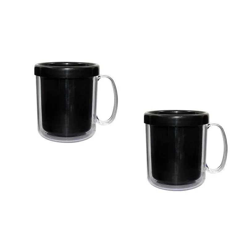 Kit 2 Canecas Térmica Cristal Preto 300ml Plástico