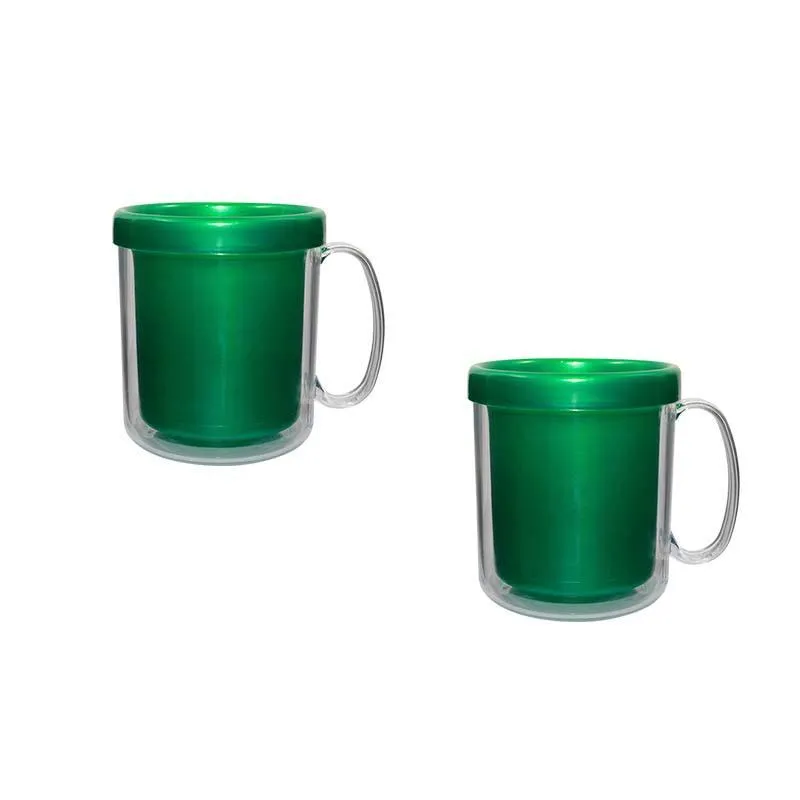 Kit 2 Canecas Térmica Cristal Verde 300ml Plástico