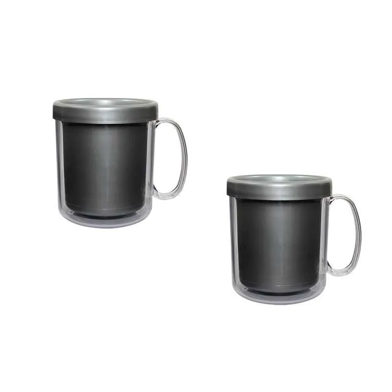 Kit 2 Canecas Térmica Cristal Prata 300Ml Plástico