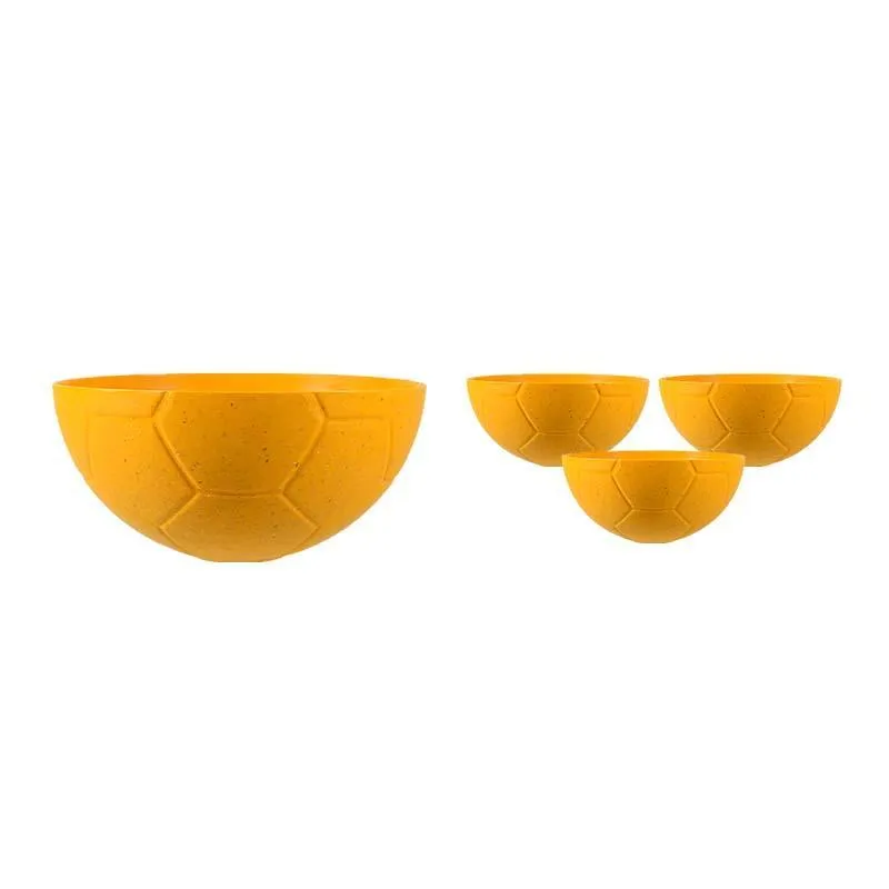 Kit 4 Petisqueira Futebol Fibra Madeira Amarelo 240ml