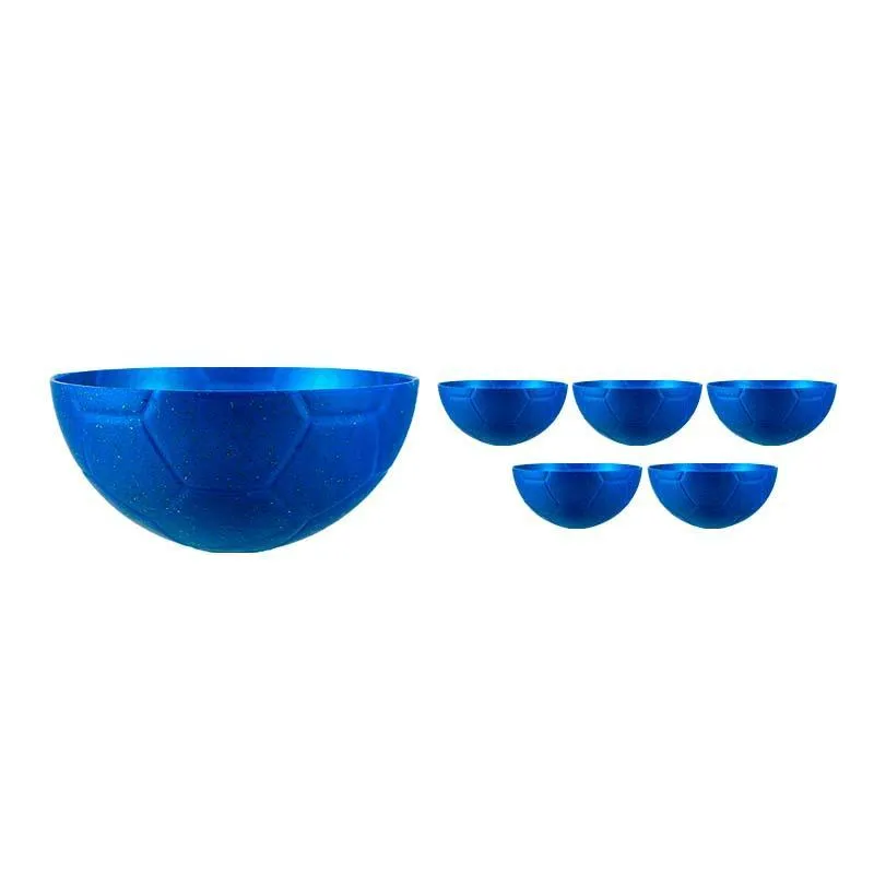 Kit 6 Petisqueira Futebol Fibra Madeira Azul 240ml