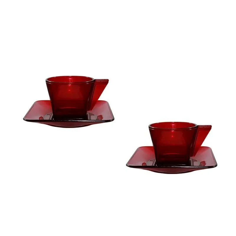 Kit 2 Xícara E Pires Cristal Vermelho 50ml Plástico