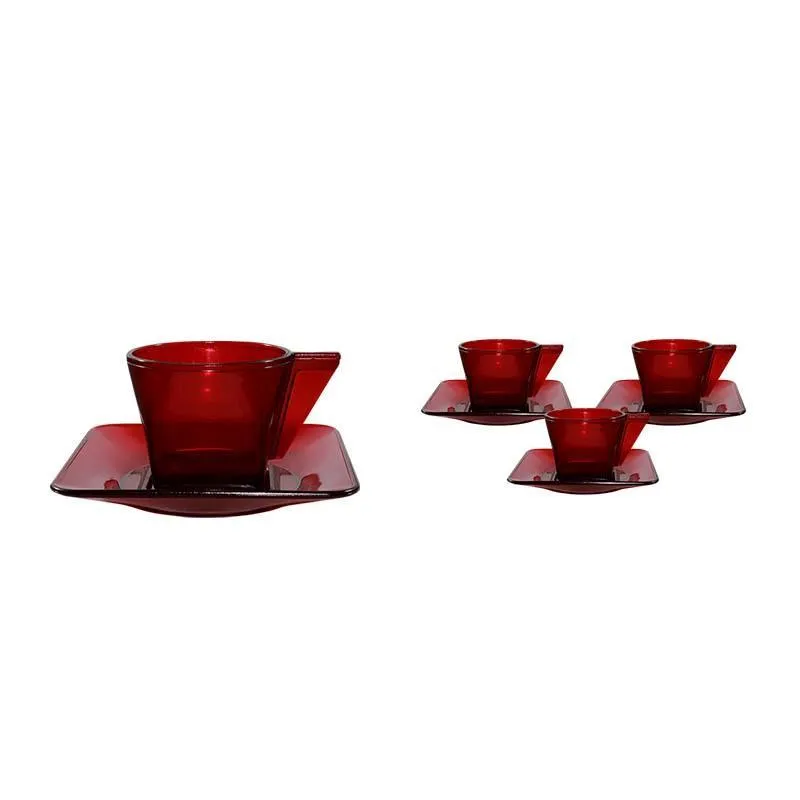 Kit 4 Xícara E Pires Cristal Vermelho 50ml Plástico