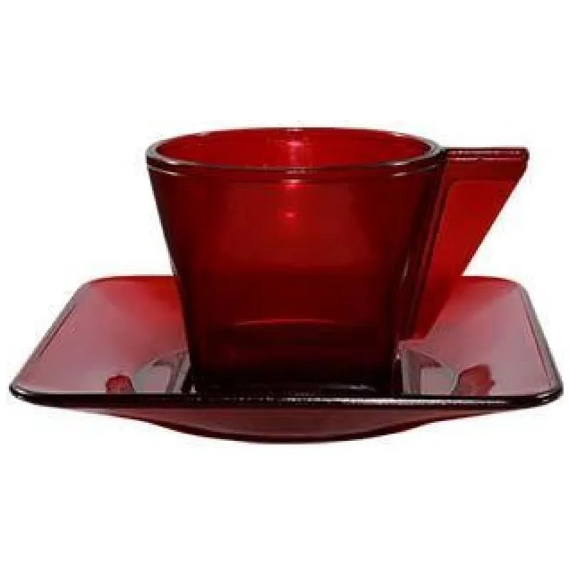 Kit 6 Xícara E Pires Cristal Vermelho 50ml Plástico