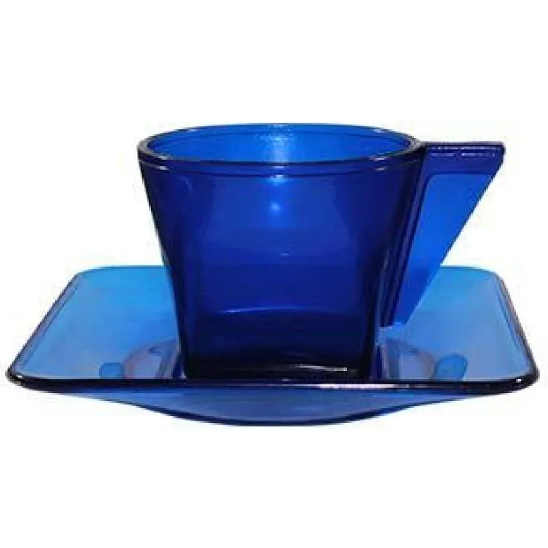 Kit 4 Xícara E Pires Cristal Azul 50ml Plástico