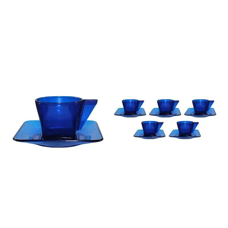 Kit 6 Xícara E Pires Cristal Azul 50ml Plástico