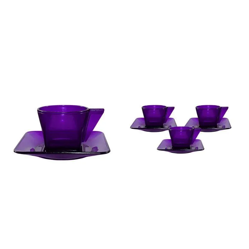 Kit 4 Xícara E Pires Cristal Lilás 50ml Plástico