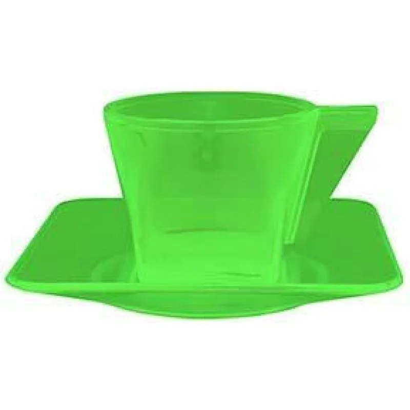 Kit 4 Xícara E Pires Cristal Verde Neon 50ml Plástico
