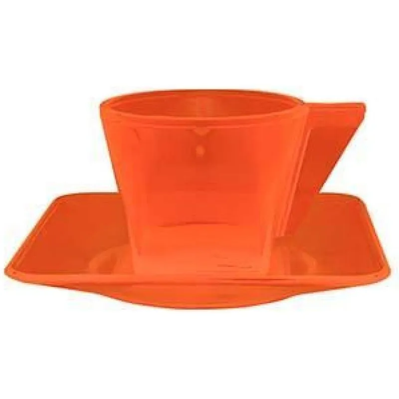 Kit 2 Xícara E Pires Cristal Laranja Neon 50ml Plástico
