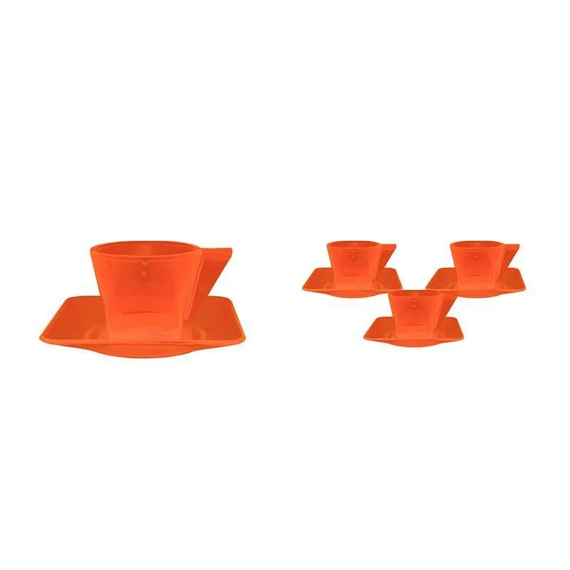 Kit 4 Xícara E Pires Cristal Laranja Neon 50ml Plástico