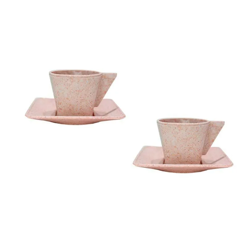 Kit 2 Xícara E Pires 50ml Fibra Madeira Palha