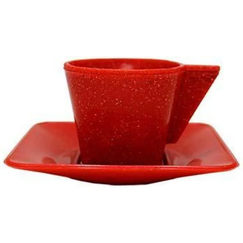 Kit 2 Xícara E Pires 50ml Fibra Madeira Vermelho