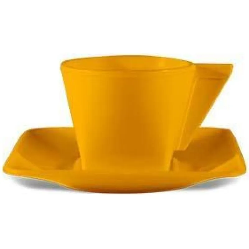 Kit 6 Xícara E Pires Amarelo 50ml Plástico