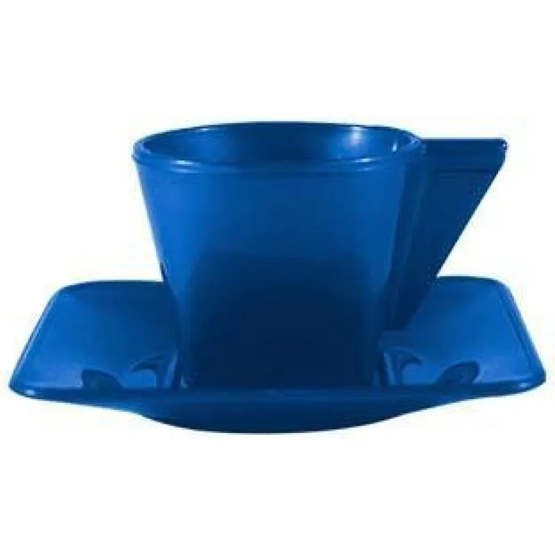 Kit 6 Xícara E Pires Azul 50ml Plástico