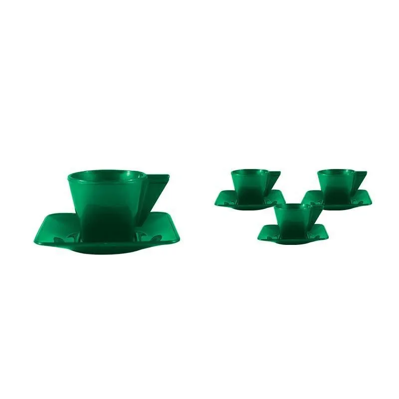 Kit 4 Xícara E Pires Verde 50Ml Plástico