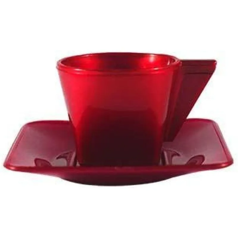 Kit 6 Xícara E Pires Vermelho 50ml Plástico