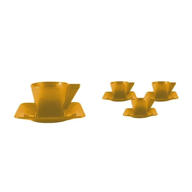 Kit 4 Xícara E Pires Dourado 50ml Plástico