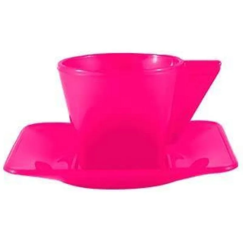 Kit 2 Xícara E Pires Rosa Neon 50ml Plástico
