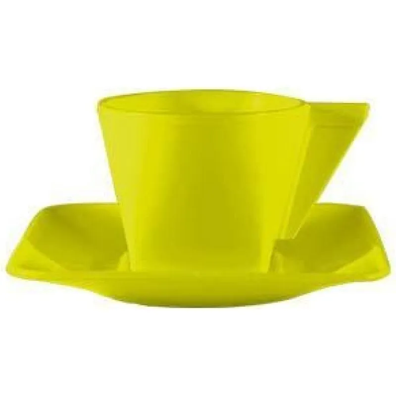 Kit 2 Xícara E Pires Amarelo Neon 50ml Plástico