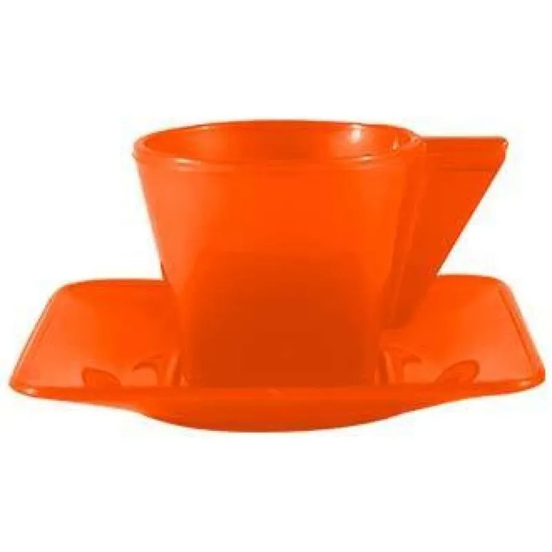 Kit 6 Xícara E Pires Laranja Neon 50ml Plástico