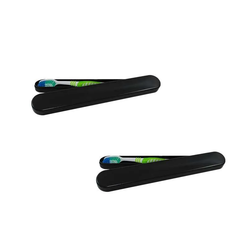 Kit 2 Porta Escova Dental Preto Plástico