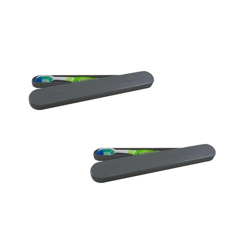 Kit 2 Porta Escova Dental Prata Plástico