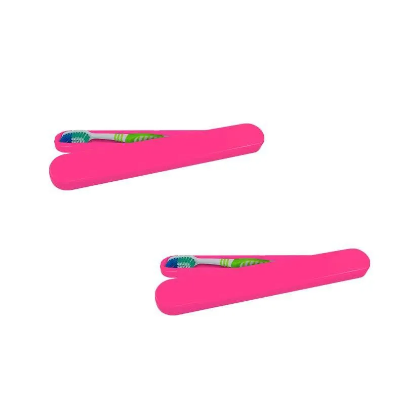 Kit 2 Porta Escova Dental Rosa Neon Plástico