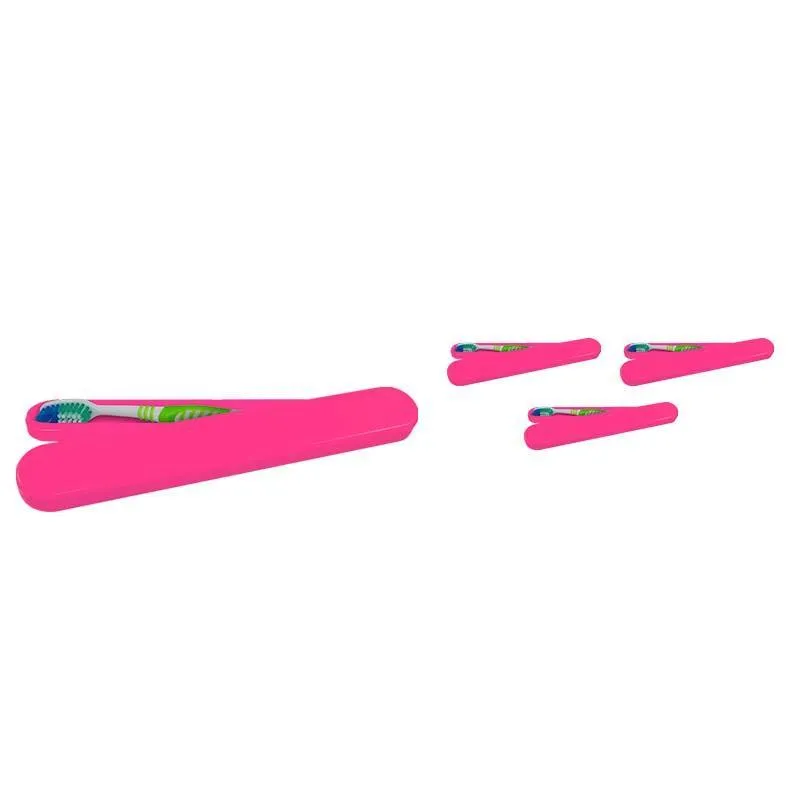 Kit 4 Porta Escova Dental Rosa Neon Plástico