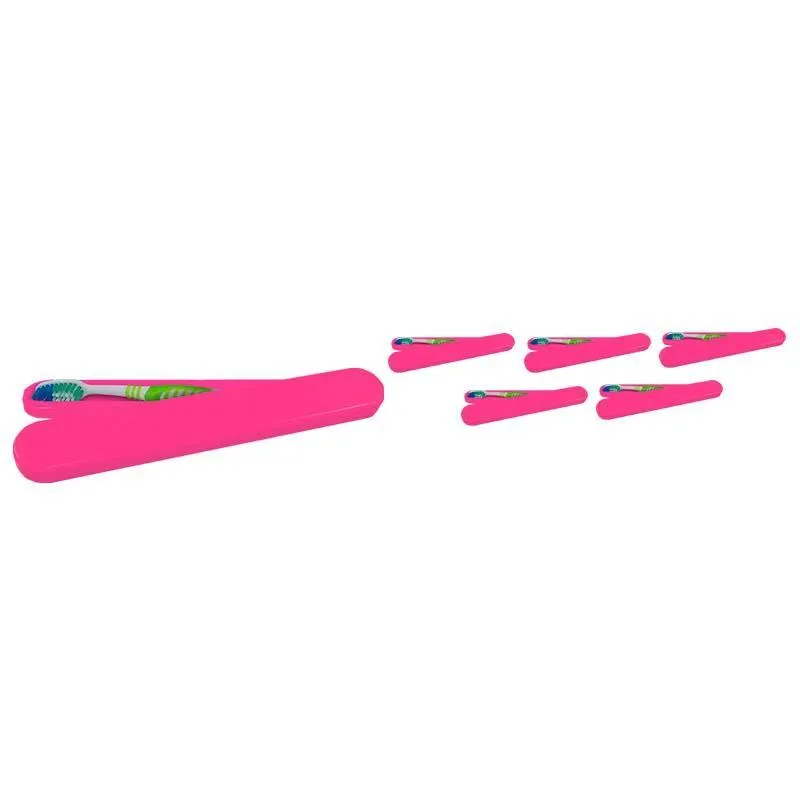Kit 6 Porta Escova Dental Rosa Neon Plástico