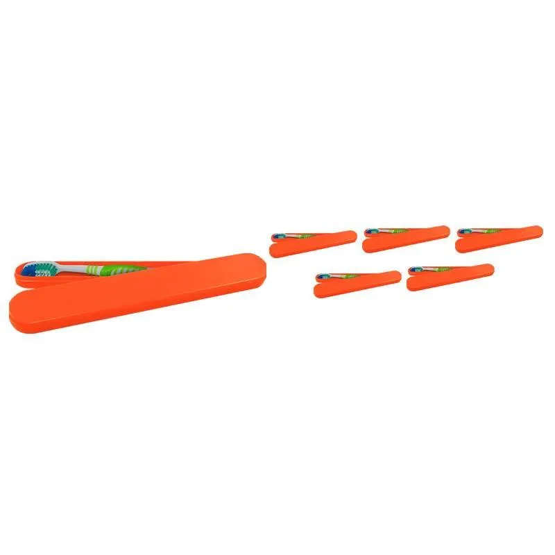 Kit 6 Porta Escova Dental Laranja Neon Plástico