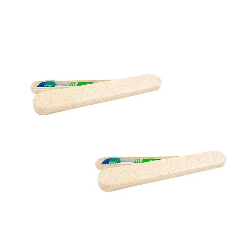 Kit 2 Porta Escova Dental Fibra Madeira Palha