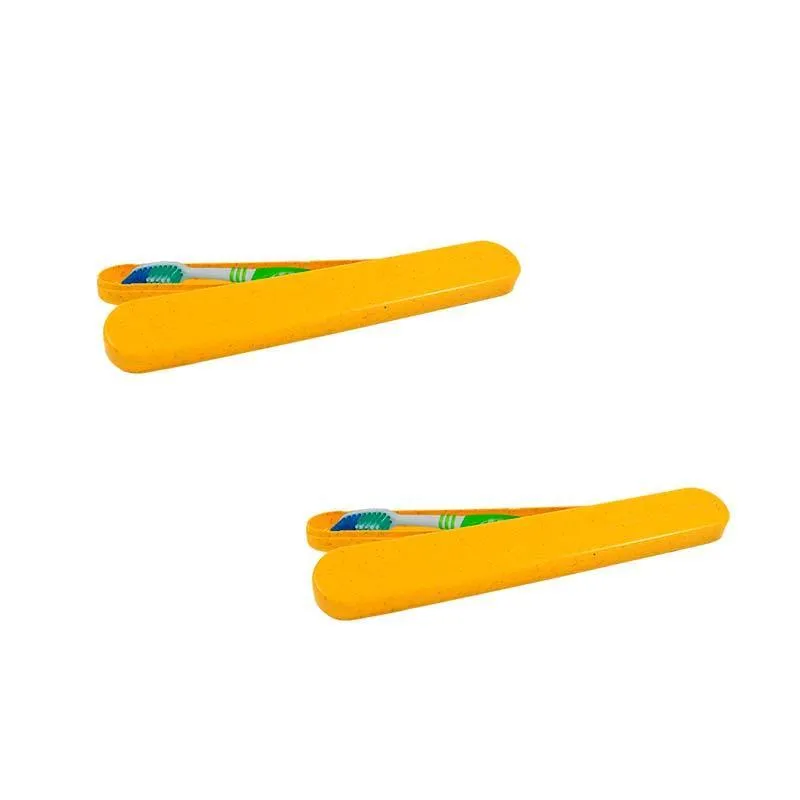 Kit 2 Porta Escova Dental Fibra Madeira Amarelo